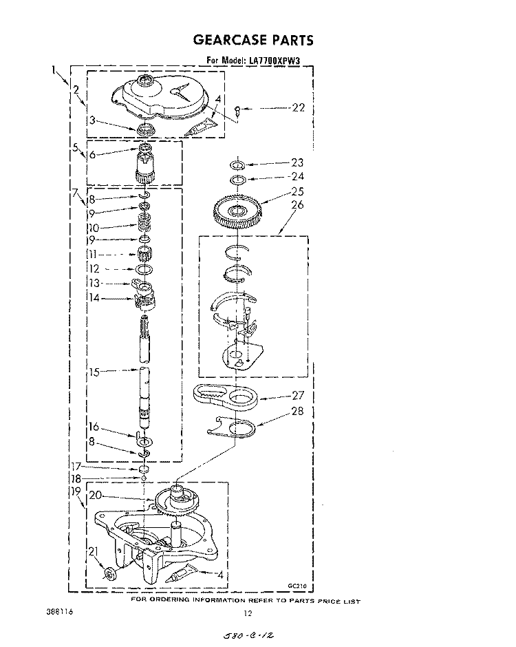 GEARCASE Diagram and Parts List for LA7700XPW3  Whirlpool Washer
