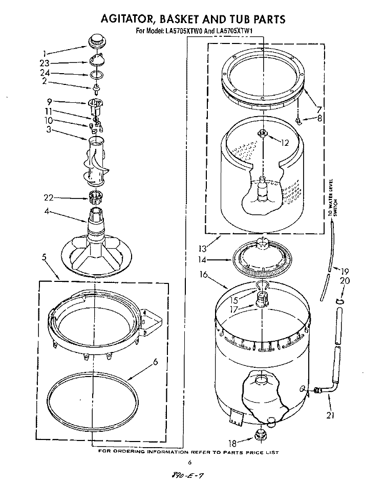 AGITATOR, BASKET AND TUB Diagram and Parts List for LA5705XTG0  Whirlpool Washer