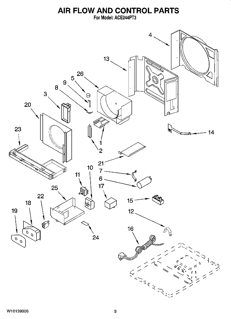 AIR FLOW AND CONTROL PARTS Diagram and Parts List for ACE244PT3  Whirlpool Air Conditioner