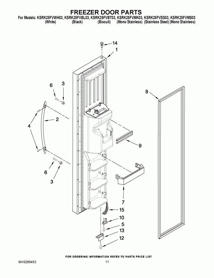 FREEZER DOOR PARTS Diagram and Parts List for KSRK25FVBL03  KitchenAid Refrigerator