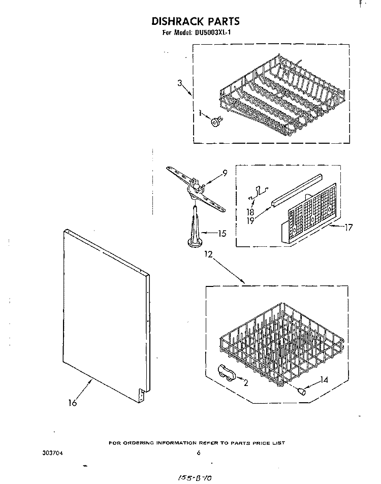 DISHRACK Diagram and Parts List for DU5003XL1  Whirlpool Dishwasher