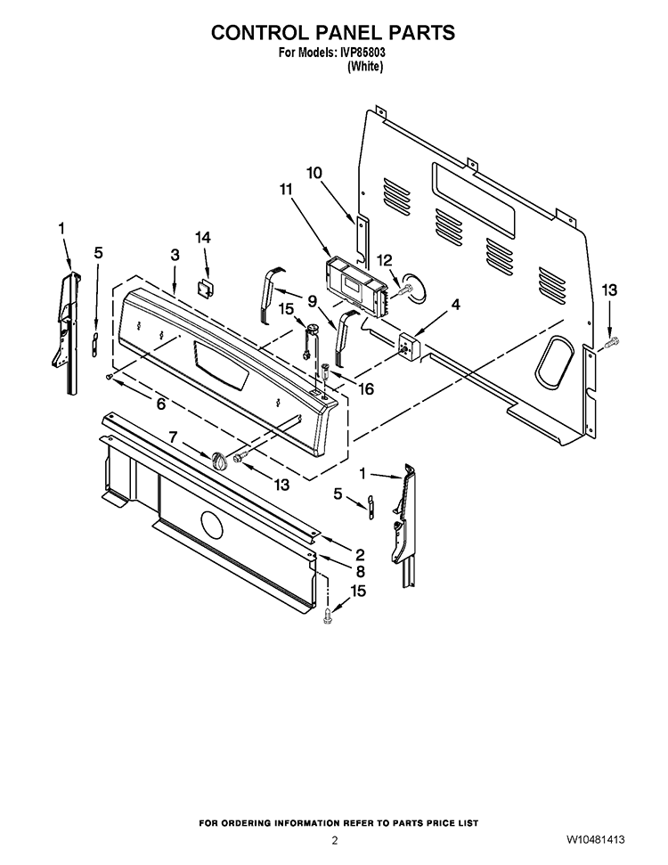 CONTROL PANEL PARTS Diagram and Parts List for IVP85803  Inglis Range