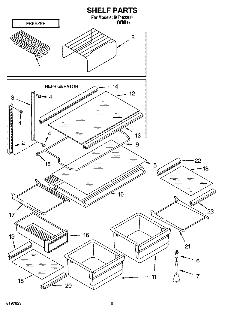 SHELF PARTS, OPTIONAL PARTS Diagram and Parts List for IKT162300  Inglis Refrigerator