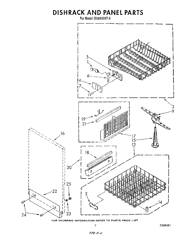 DISHRACK AND PANEL Diagram and Parts List for DU8950XT0  Whirlpool Dishwasher