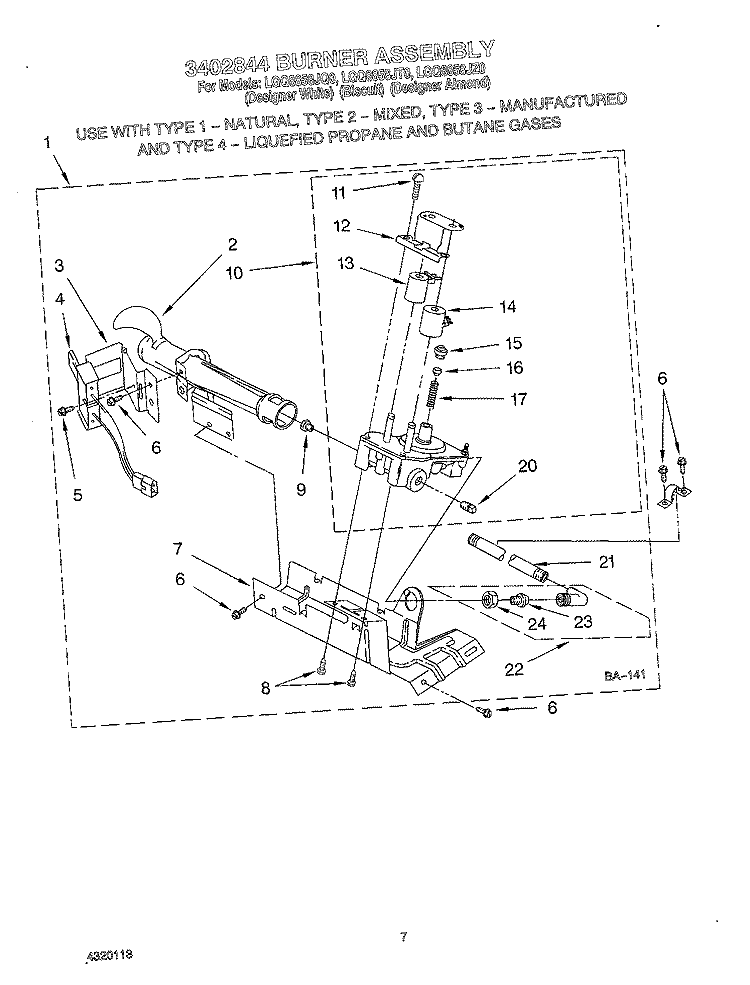 3402844 BURNER ASSEMBLY Diagram and Parts List for LGQ8858JZ0  Whirlpool Dryer