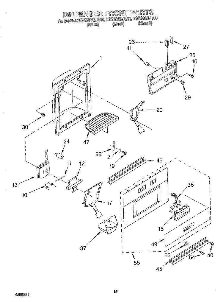 DISPENSER FRONT Diagram and Parts List for KSSS36QJT00  KitchenAid Refrigerator