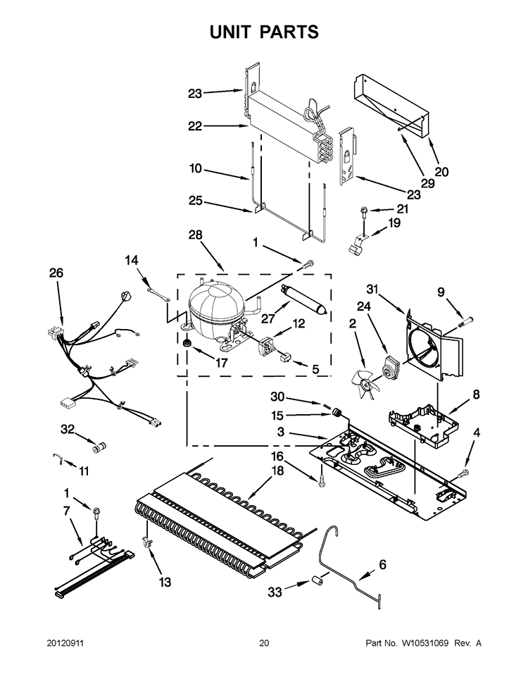 UNIT PARTS Diagram and Parts List for GI0FSAXVB08  Whirlpool Refrigerator