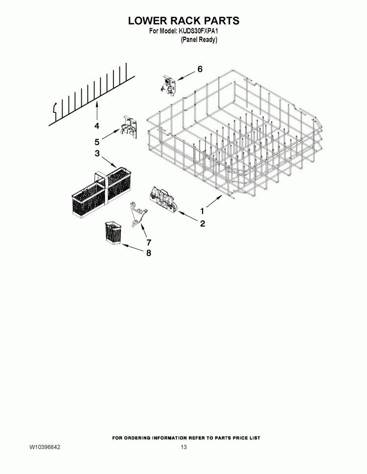 LOWER RACK PARTS Diagram and Parts List for KUDS30FXPA1  KitchenAid Dishwasher