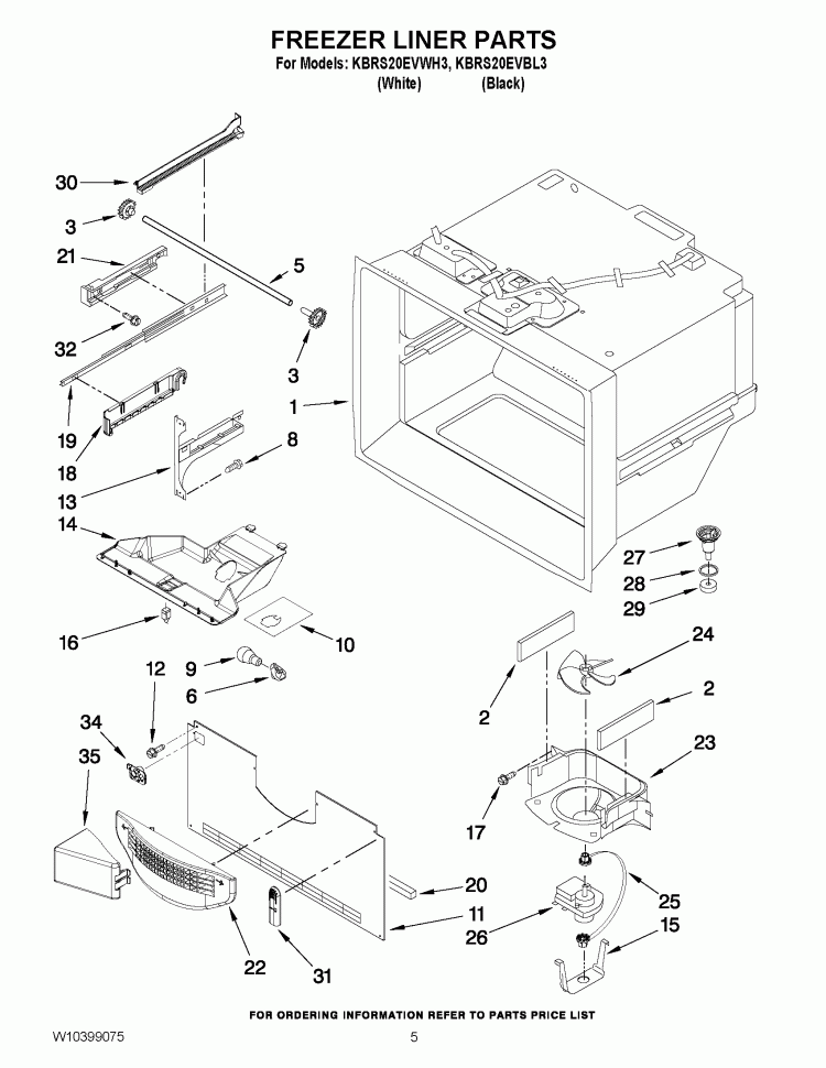 FREEZER LINER PARTS Diagram and Parts List for KBRS20EVBL3  KitchenAid Refrigerator
