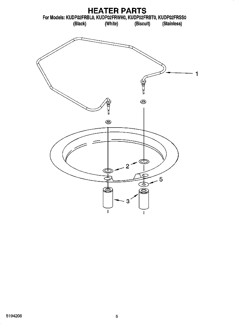 HEATER PARTS Diagram and Parts List for KUDP02FRBT0  KitchenAid Dishwasher