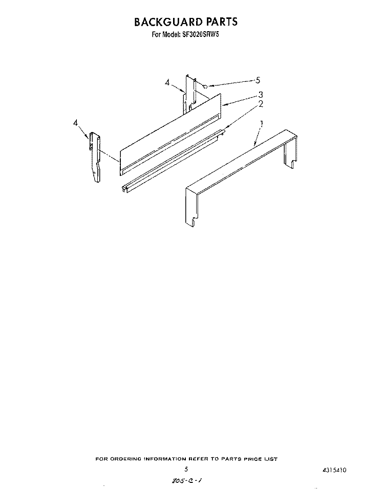 BACKGUARD Diagram and Parts List for SF3020SRW5  Whirlpool Range