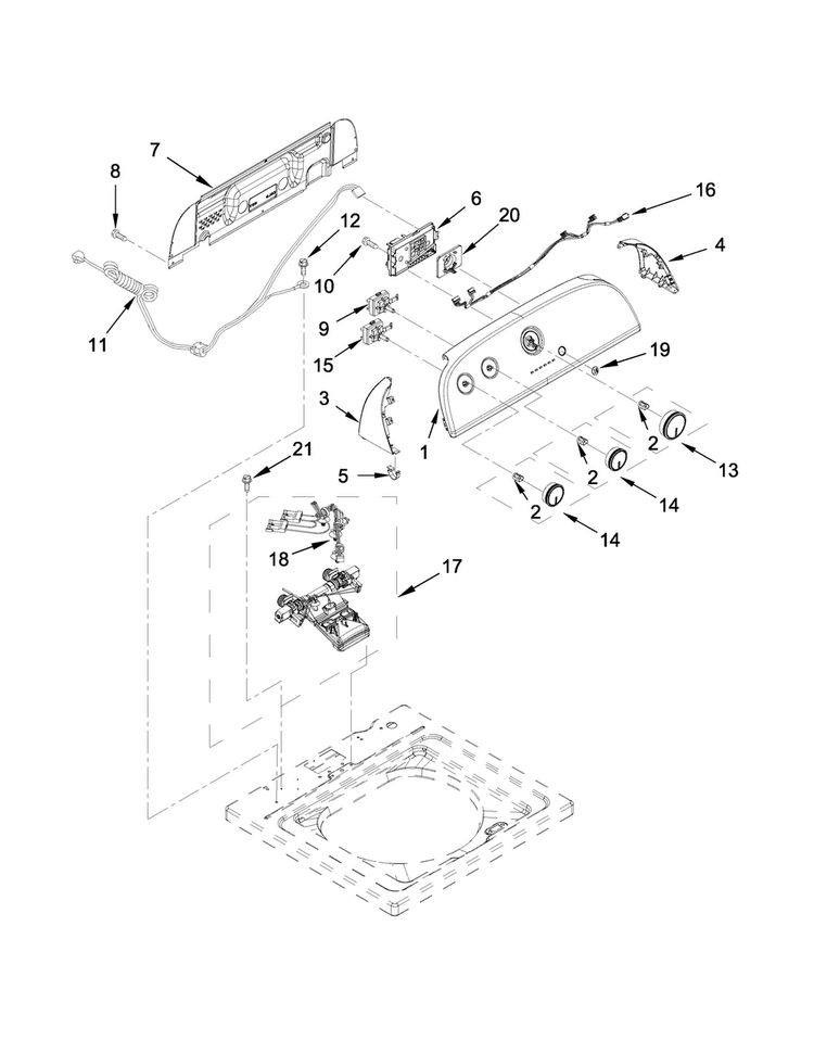 Controls And Water Inlet Parts Diagram and Parts List for WTW4715EW0  Whirlpool Washer