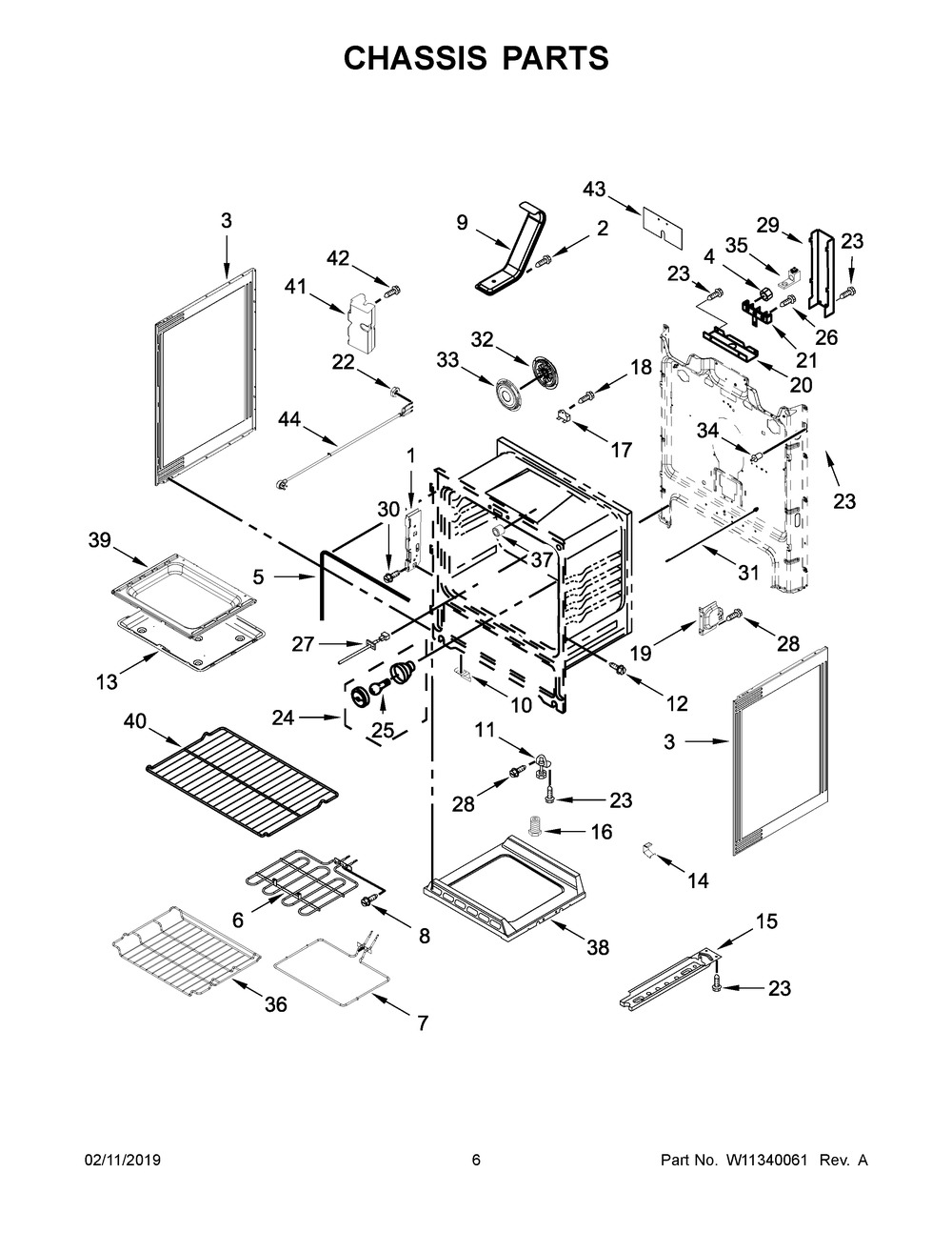 Chassis Parts Diagram and Parts List for YWFE975H0HV1  Whirlpool Range