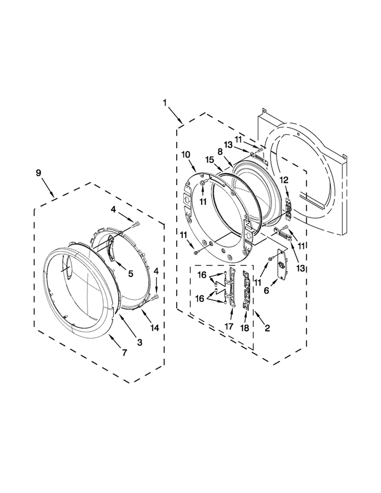 Door Parts Diagram and Parts List for WGD96HEAU1  Whirlpool Dryer