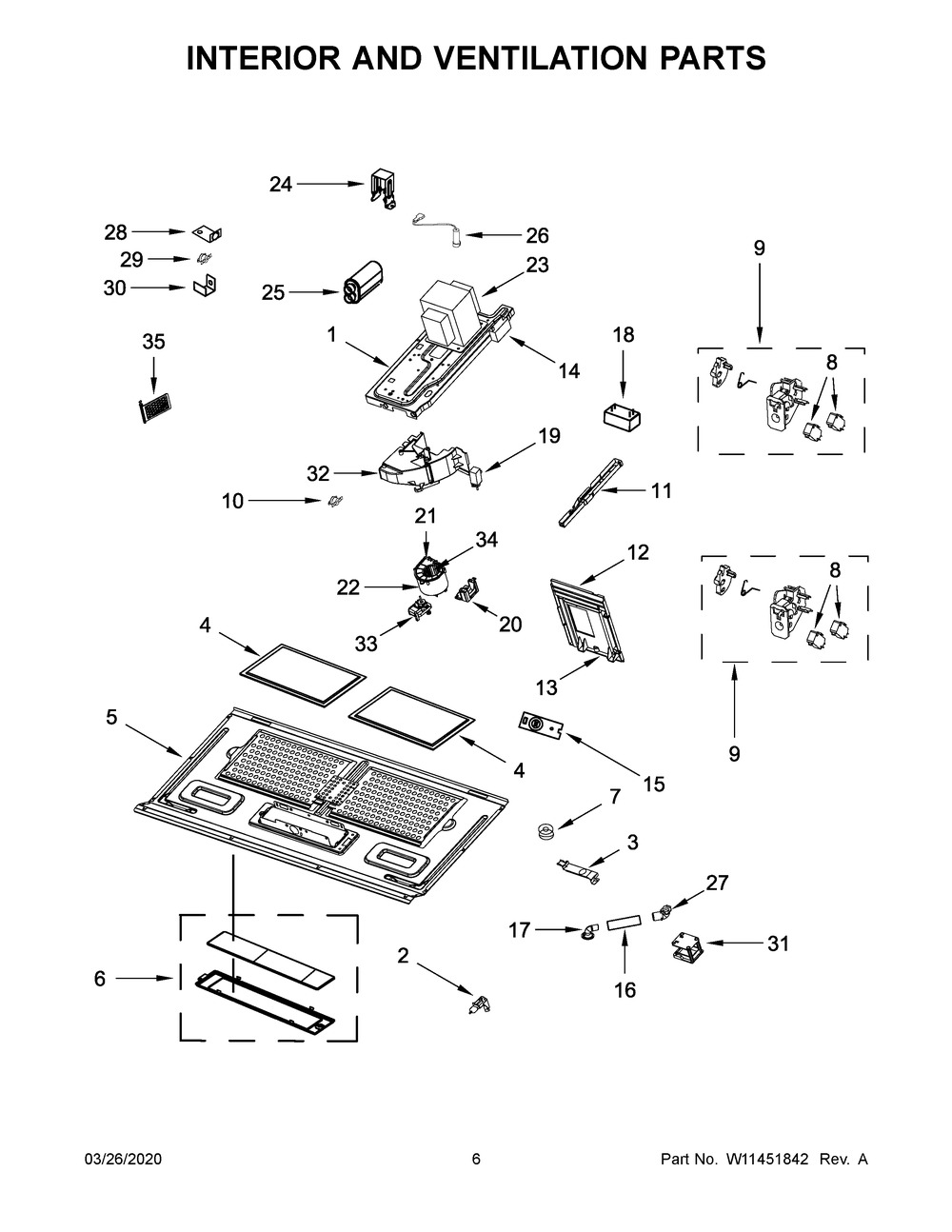 Interior And Ventilation Parts Diagram and Parts List for WMH78019HB3  Whirlpool Microwave