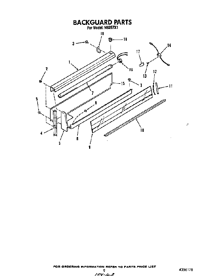 Backguard Diagram and Parts List for N9257*1  Roper Range