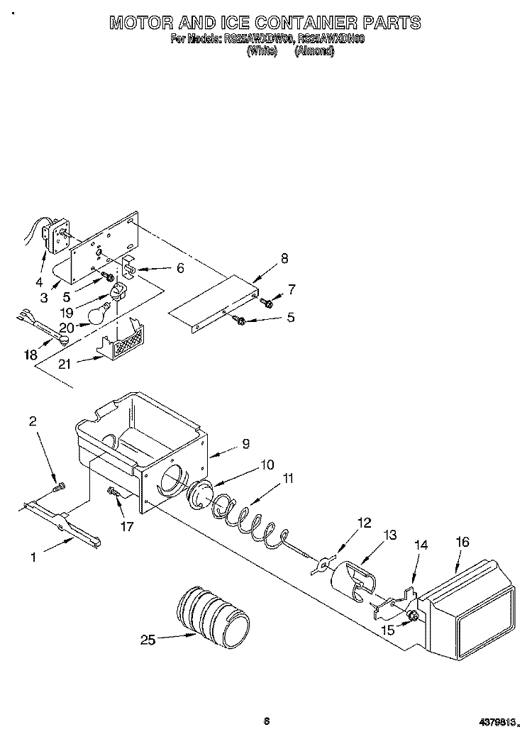 MOTOR AND ICE CONTAINER Diagram and Parts List for RS25AWXDW00  Roper Refrigerator