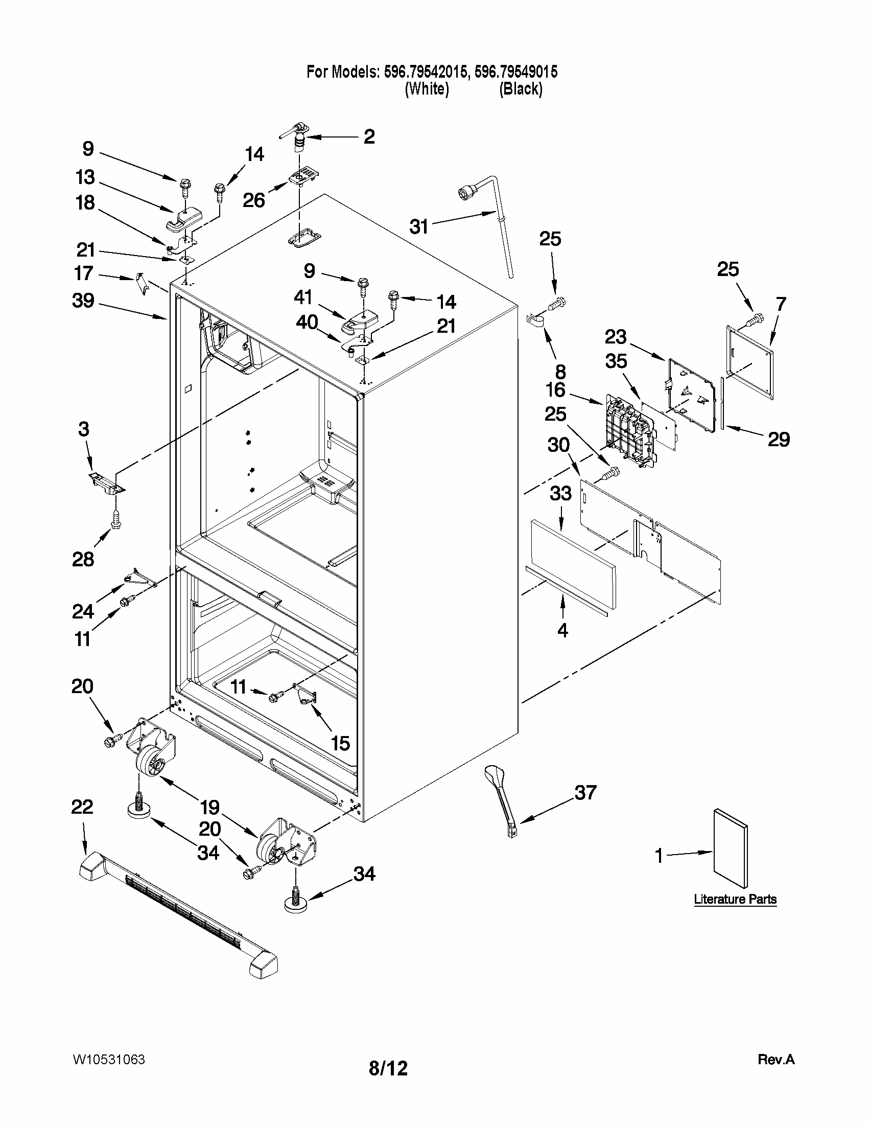 Cabinet Parts Diagram and Parts List for 59679542015  Kenmore Refrigerator
