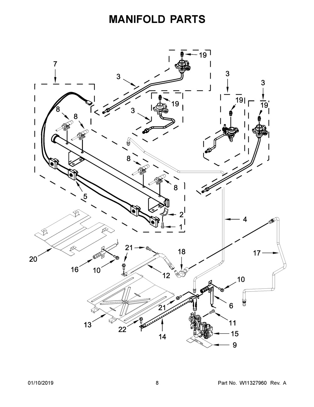 Manifold Parts Diagram and Parts List for WFG510S0HS1  Whirlpool Range