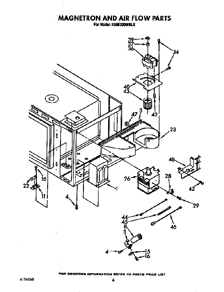 Magnetron And Air Flow Diagram and Parts List for KEMI300WBL0  KitchenAid Microwave Oven Combo