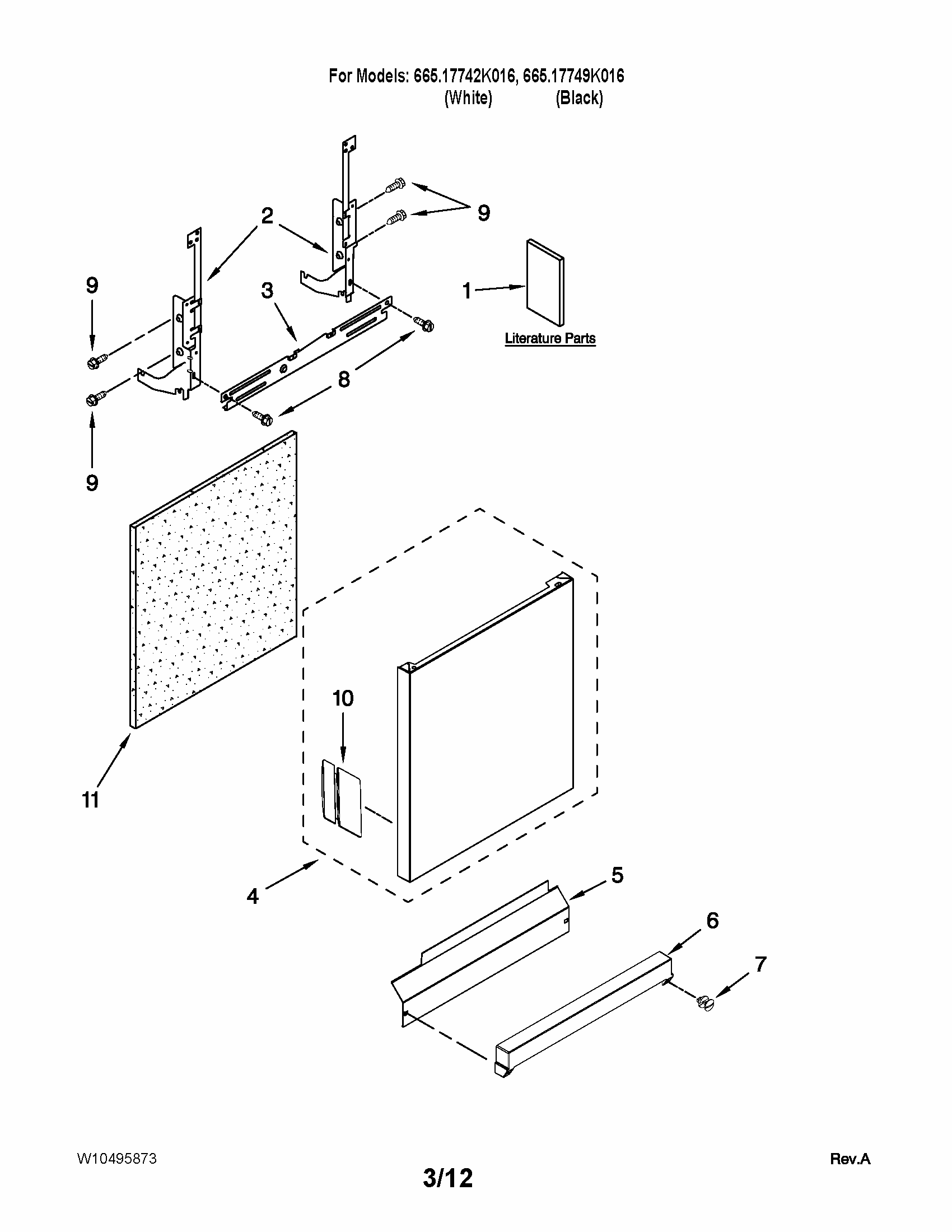 Door And Panel Parts Diagram and Parts List for 66517749K016  Kenmore Dishwasher