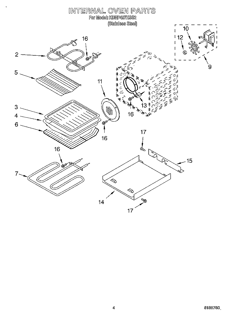 INTERNAL OVEN Diagram and Parts List for KDRP407HSS2  KitchenAid Range