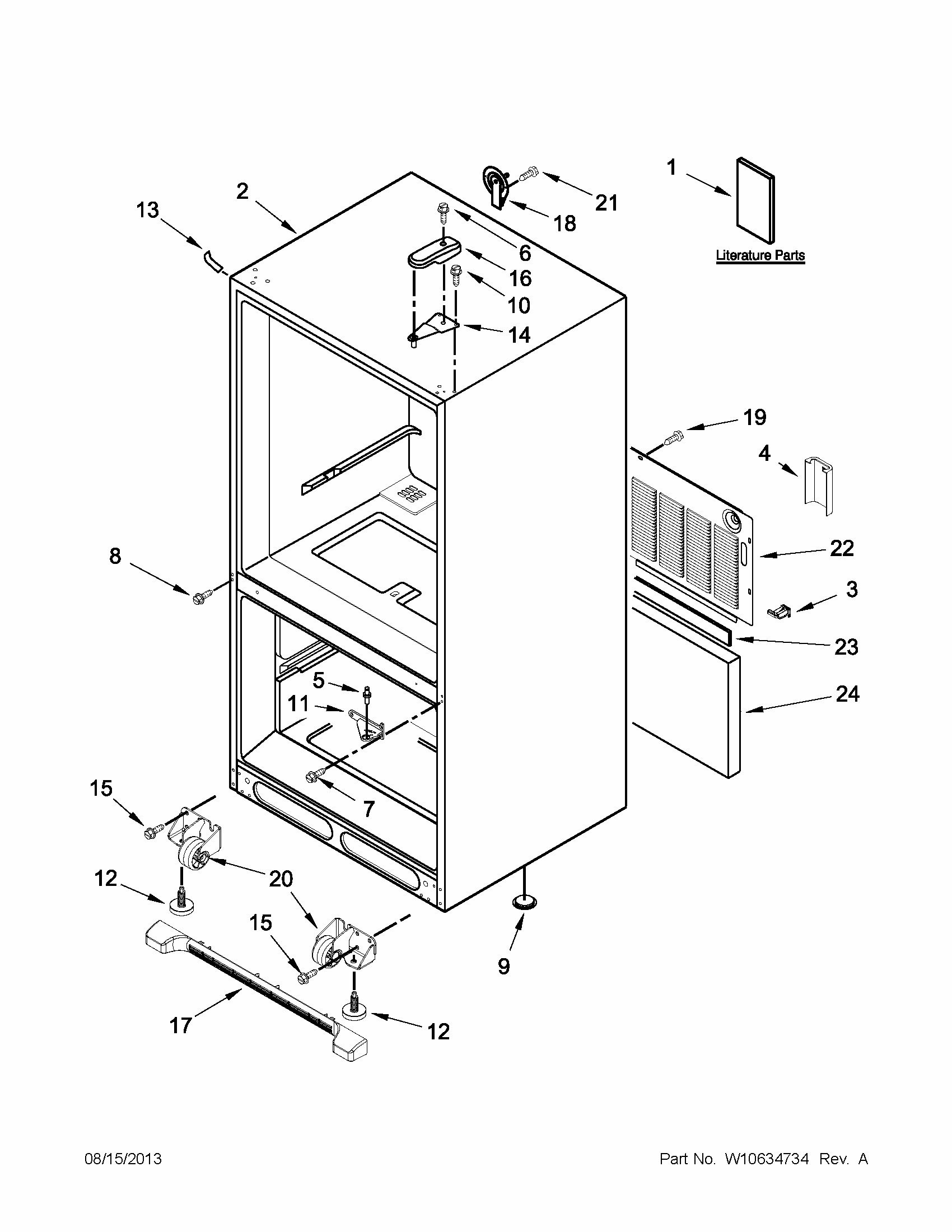 Cabinet Parts Diagram and Parts List for GB9FHDXWQ07  Whirlpool Refrigerator