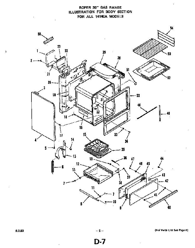 Body Diagram and Parts List for 1414*0A  Roper Range