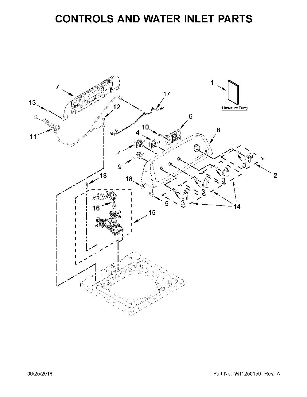 Controls and water inlet parts Diagram and Parts List for 11020362811  Kenmore Washer