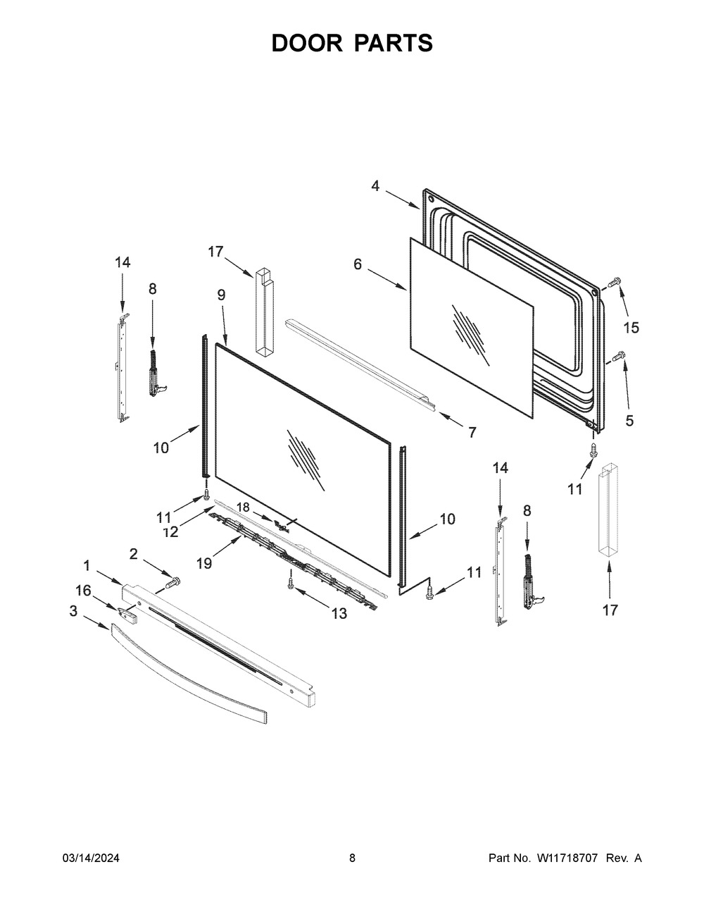 Door Parts Diagram and Parts List for WFE775H0HW5  Whirlpool Range