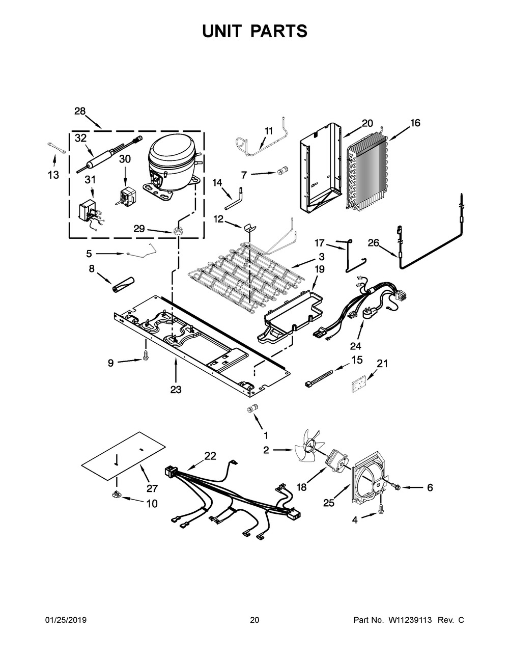 Unit Parts Diagram and Parts List for WRSA71CIHN00  Whirlpool Refrigerator