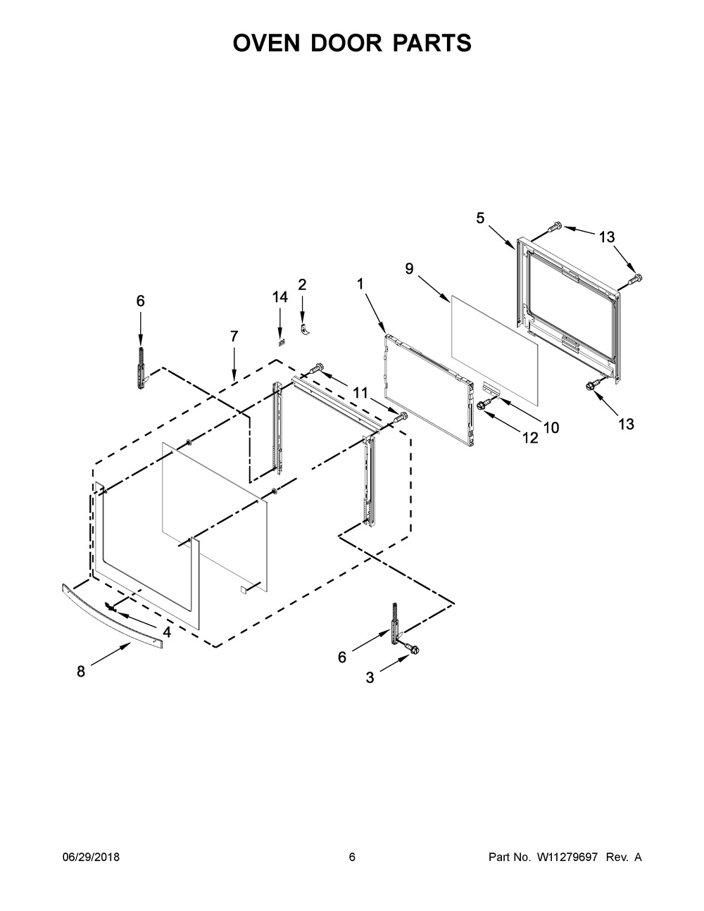 Oven Door Parts Diagram and Parts List for WOC75EC0HW01  Whirlpool Microwave Oven Combo