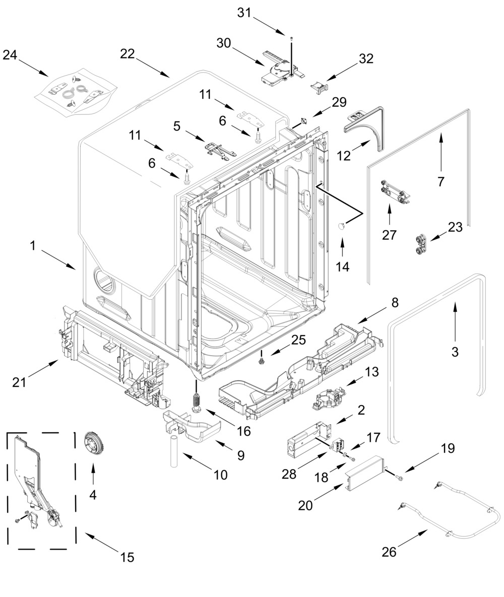 Tub And Frame Parts Diagram and Parts List for WDTS8024SZ0,WDTS8024SV0  Whirlpool Dishwasher