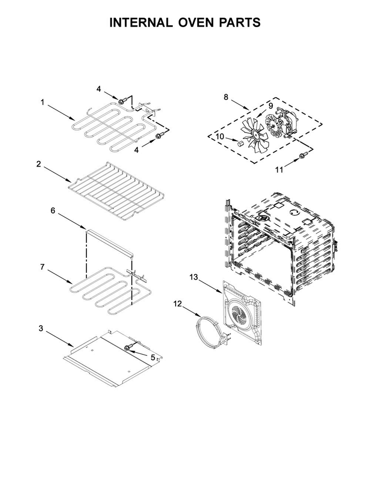 Internal Oven Parts Diagram and Parts List for WOC75EC0HS00  Whirlpool Microwave