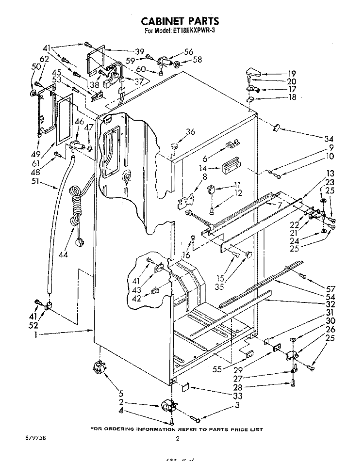 CABINET Diagram and Parts List for ET18EKXPWR3  Whirlpool Refrigerator