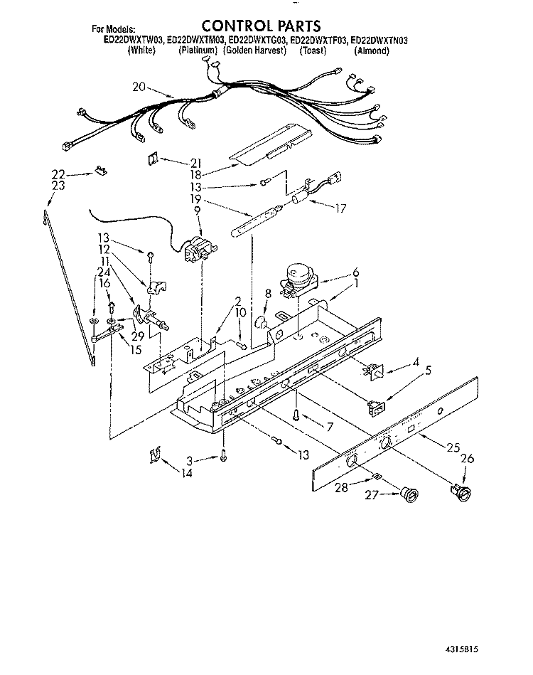 CONTROL Diagram and Parts List for ED22DWXTM03  Whirlpool Refrigerator