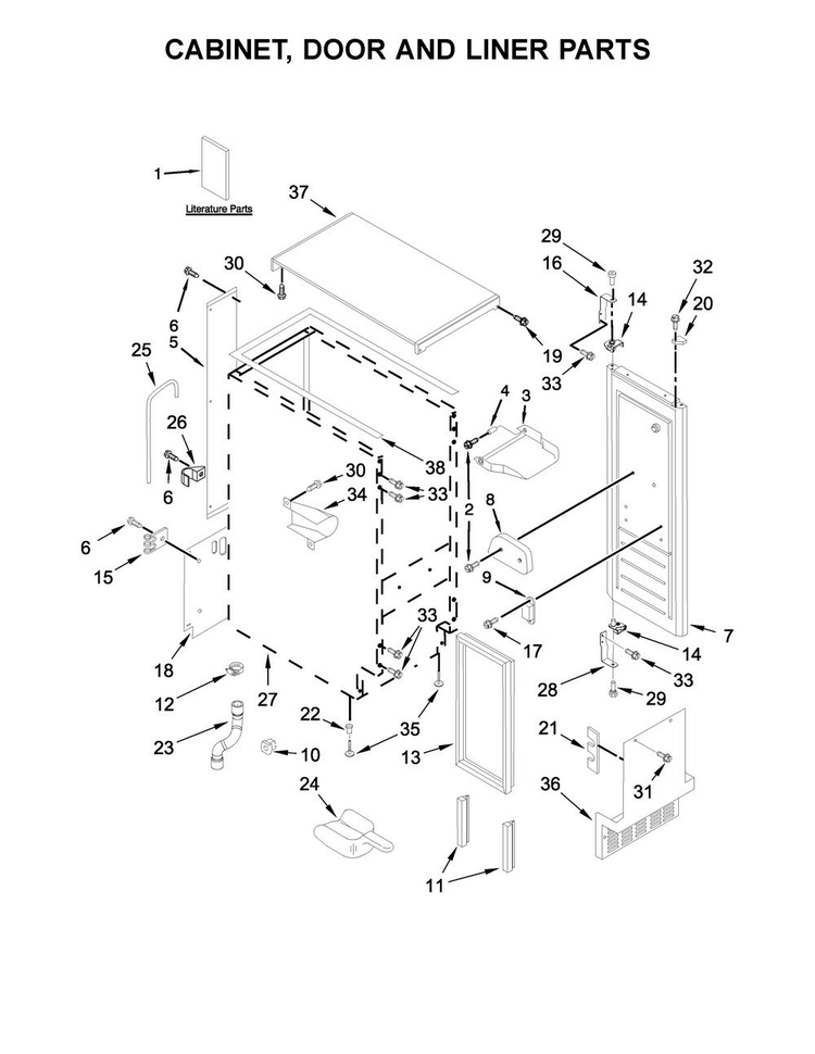 Cabinet, Door And Liner Parts Diagram and Parts List for KUIC15POZP2  KitchenAid Ice Maker