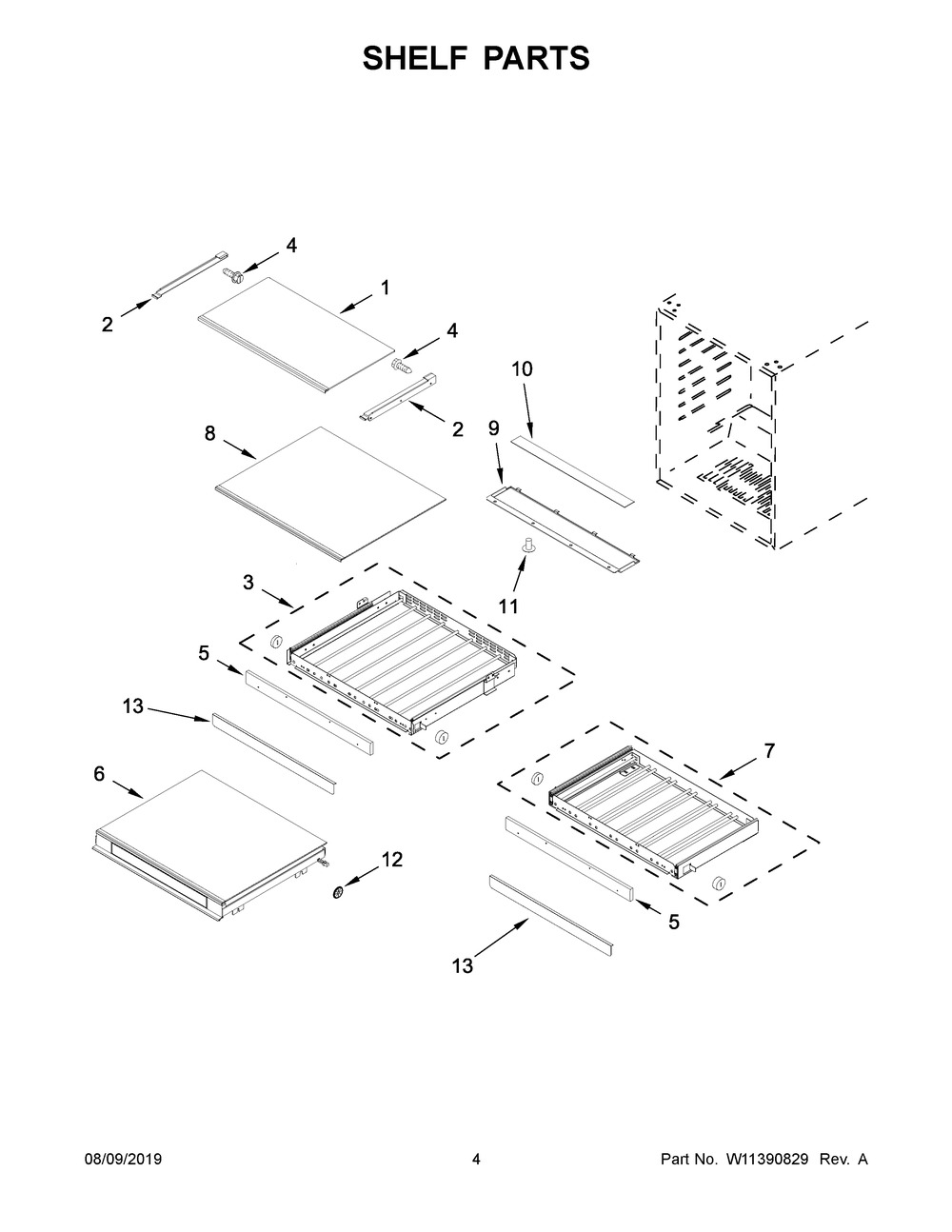 Shelf Parts Diagram and Parts List for KUBR304EBS01  Whirlpool Wine and Beverage Cooler