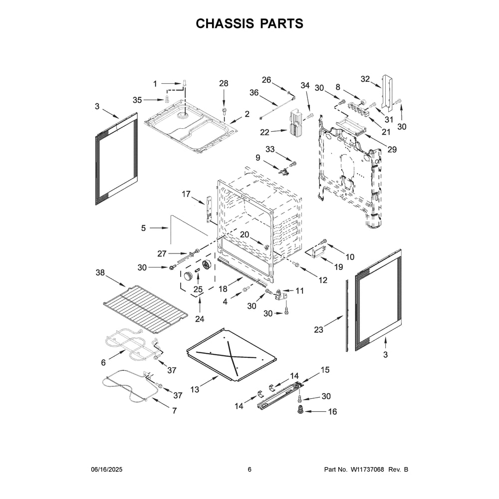 Chassis Parts Diagram and Parts List for YWFC150M0JW4  Whirlpool Range