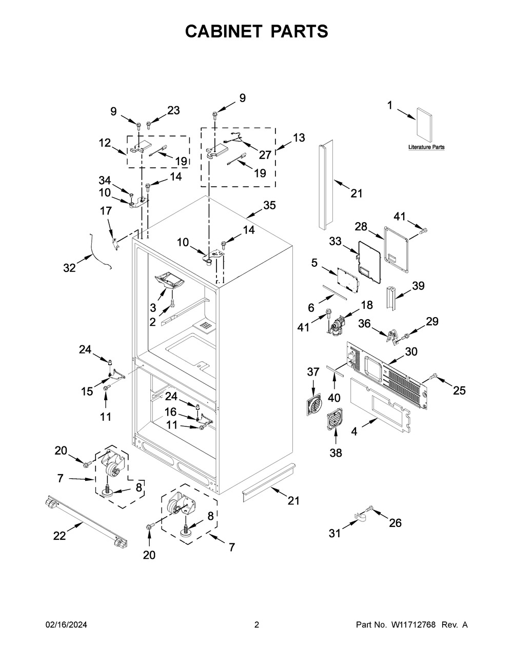 Cabinet Parts Diagram and Parts List for WRF954CIHZ05  Whirlpool Refrigerator