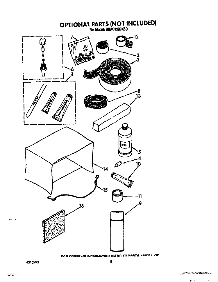 OPTIONAL Diagram and Parts List for BHAC1230XS0  Whirlpool Air Conditioner
