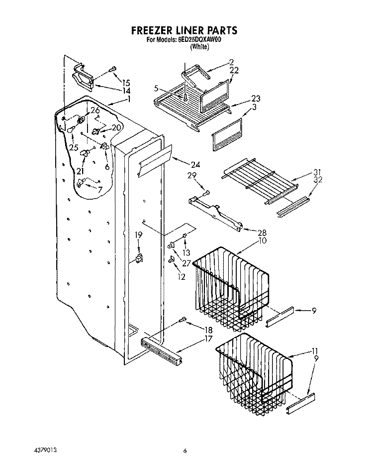 FREEZER LINER Diagram and Parts List for 6ED25DQXAW00  Whirlpool Refrigerator