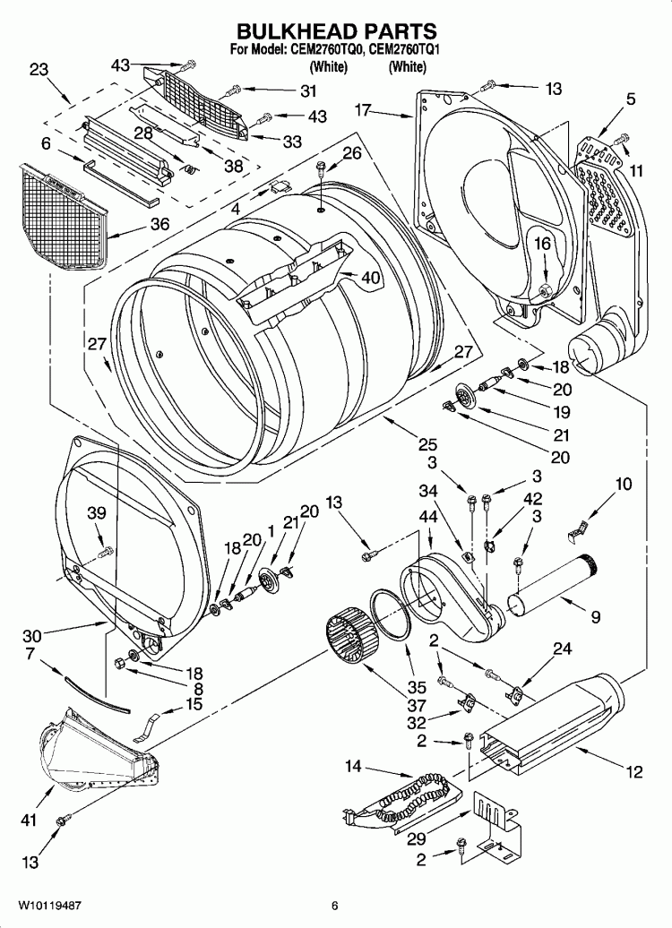 BULKHEAD PARTS, OPTIONAL PARTS (NOT INCLUDED) Diagram and Parts List for CEM2760TQ1  Whirlpool Dryer