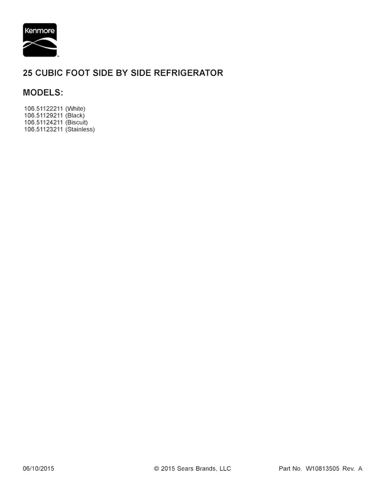 Cover Sheet Diagram and Parts List for 10651123211  Kenmore Refrigerator