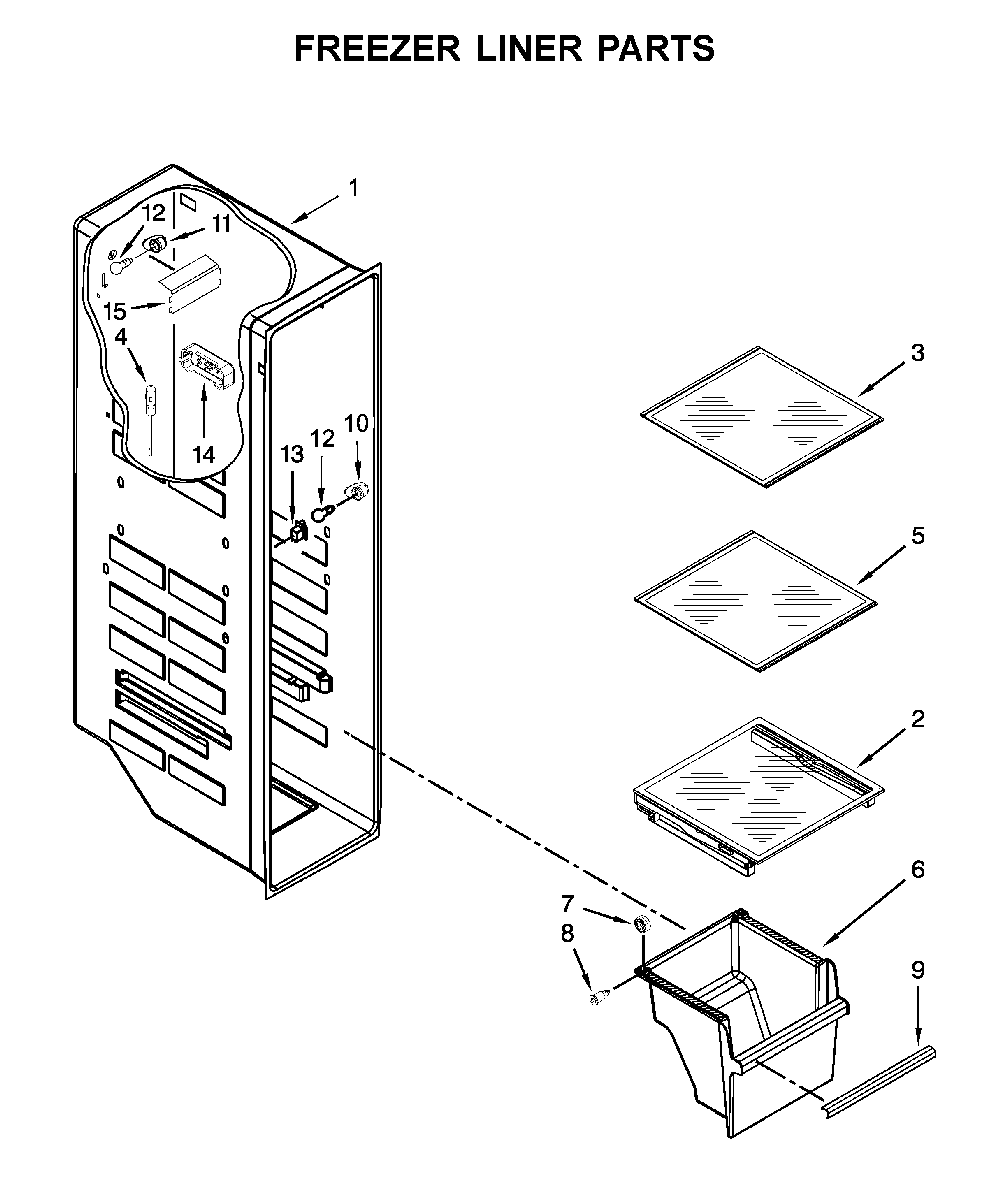 Freezer liner parts Diagram and Parts List for 10651783413  Kenmore Refrigerator