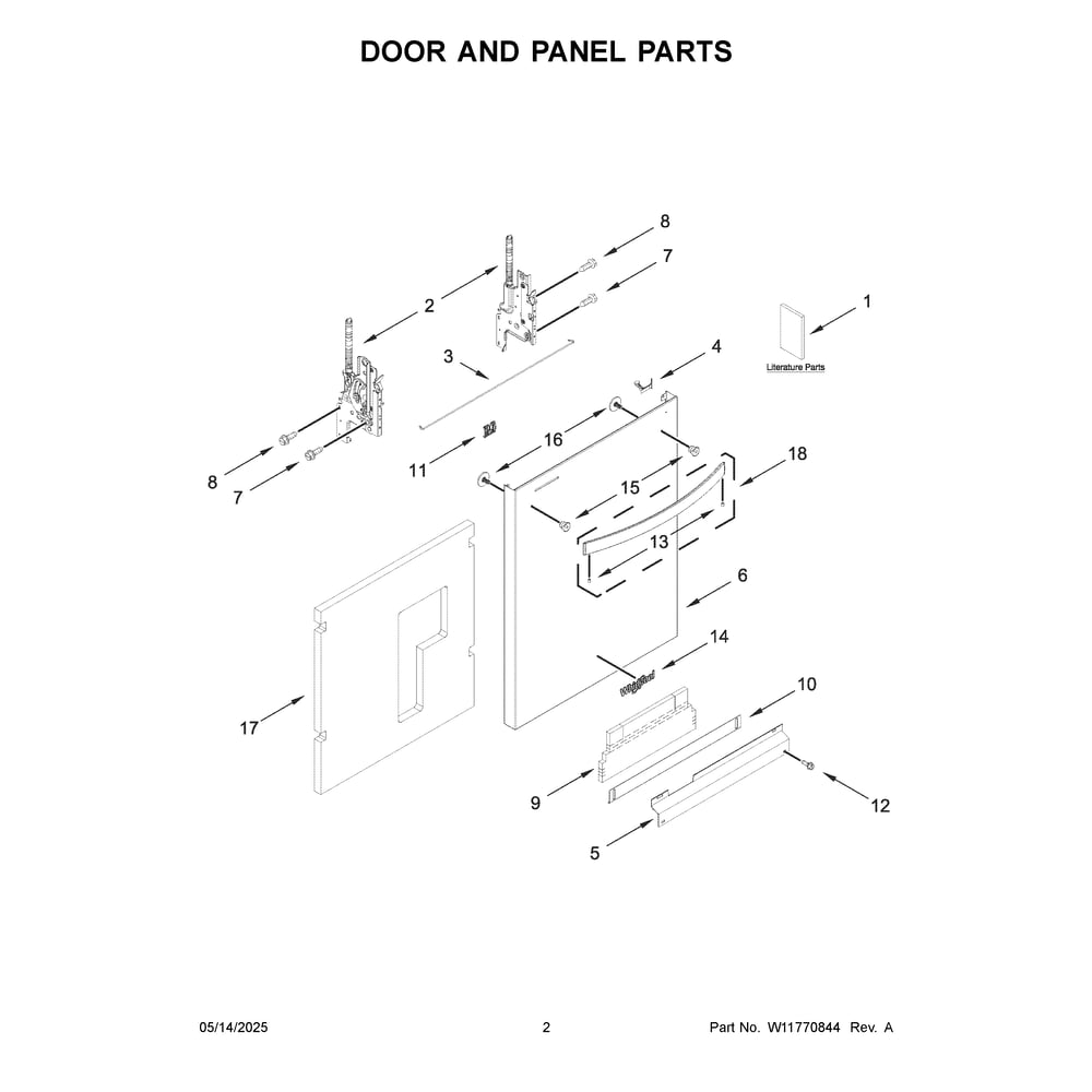 Door And Panel Parts Diagram and Parts List for WDTS8024SZ0  Whirlpool Dishwasher