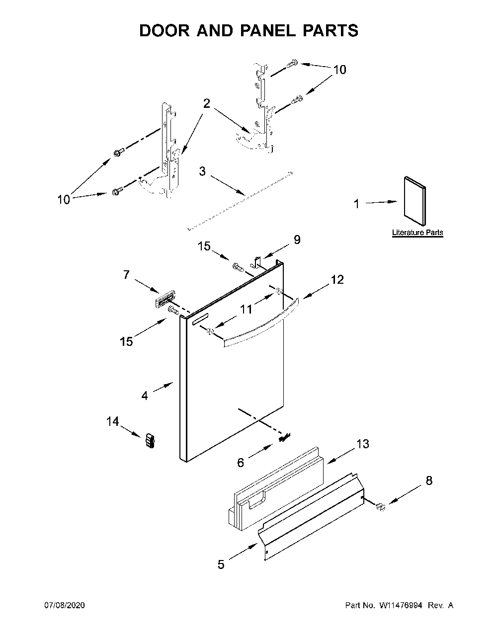 Door and panel parts Diagram and Parts List for WDT705PAKB0  Whirlpool Dishwasher