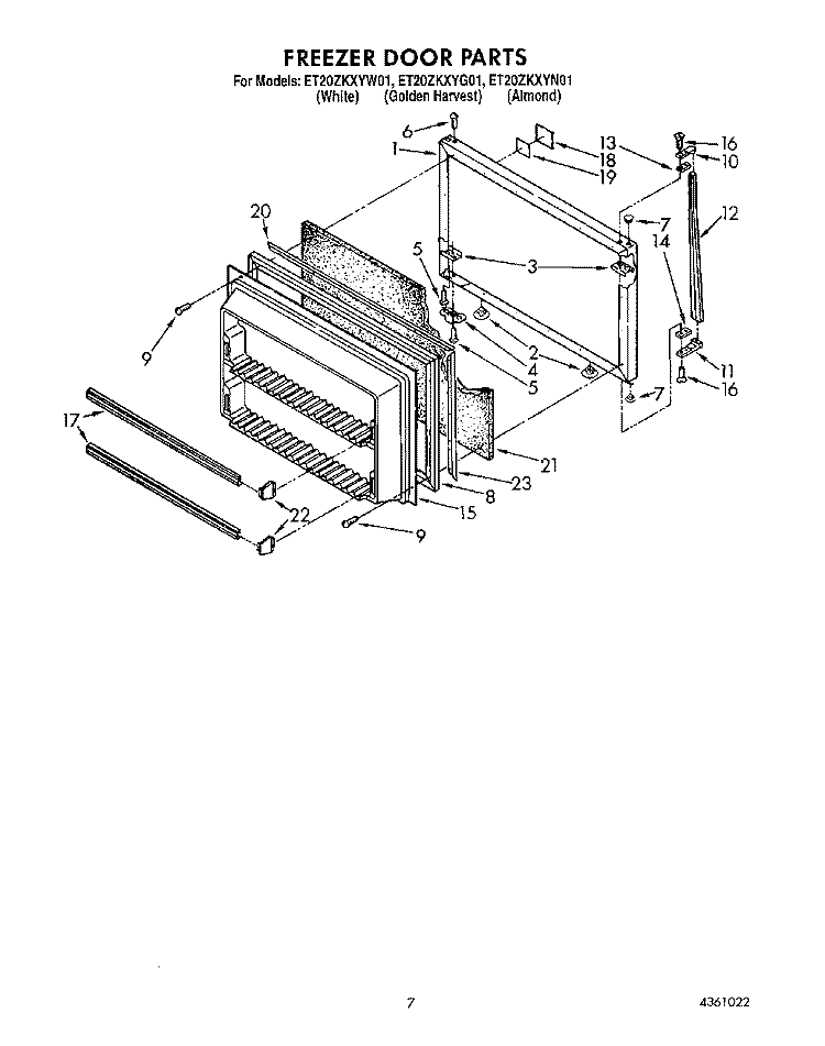 FREEZER DOOR Diagram and Parts List for ET20ZKXYG01  Whirlpool Refrigerator