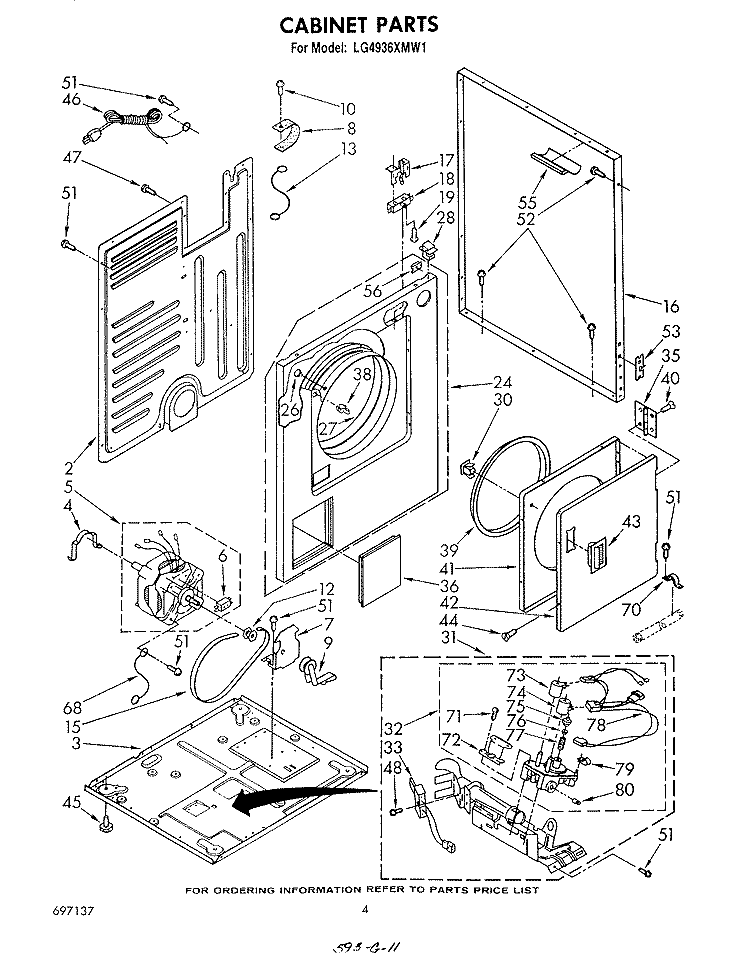 CABINET Diagram and Parts List for LG4936XMW1  Whirlpool Dryer