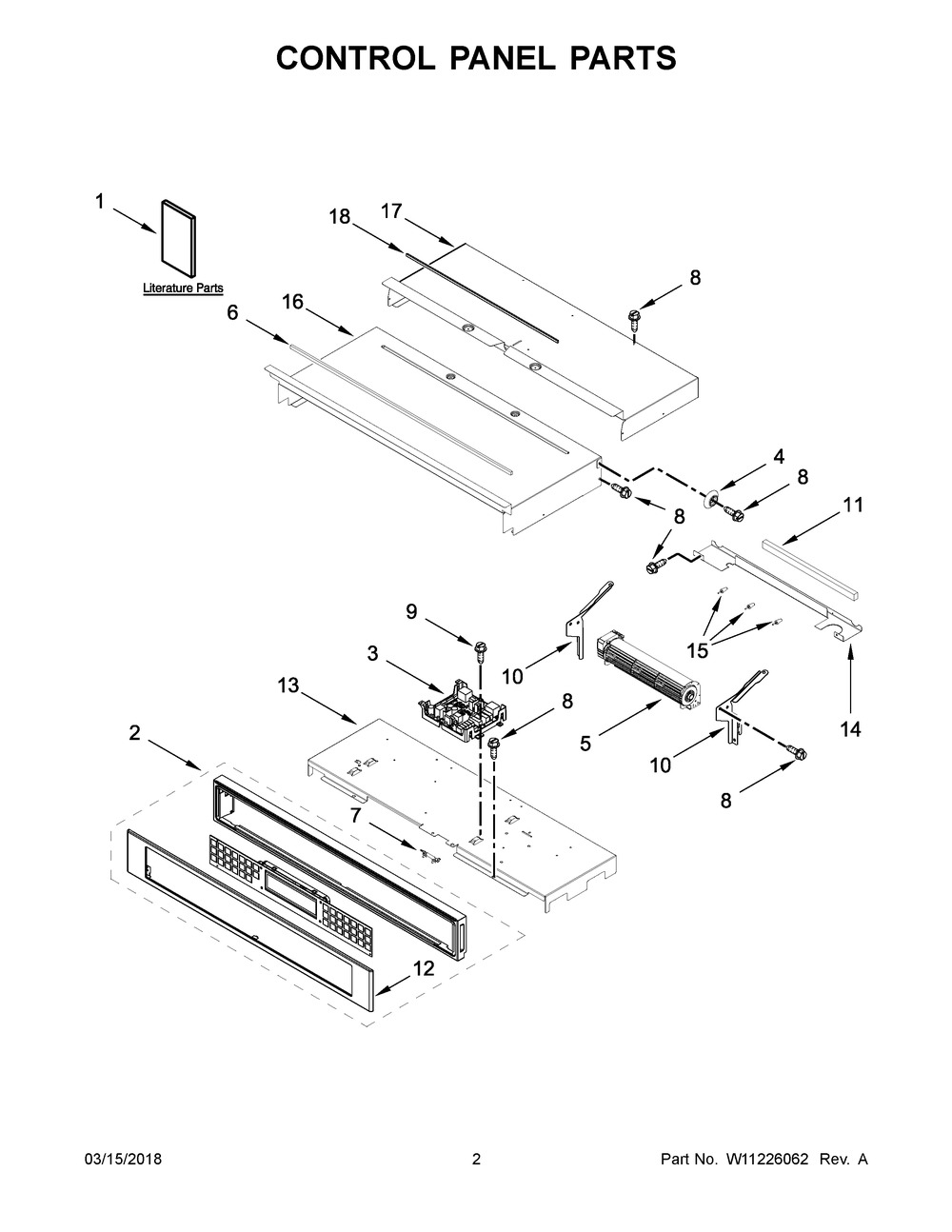 Control Panel Parts Diagram and Parts List for KODT107ESS02  Whirlpool Wall Oven